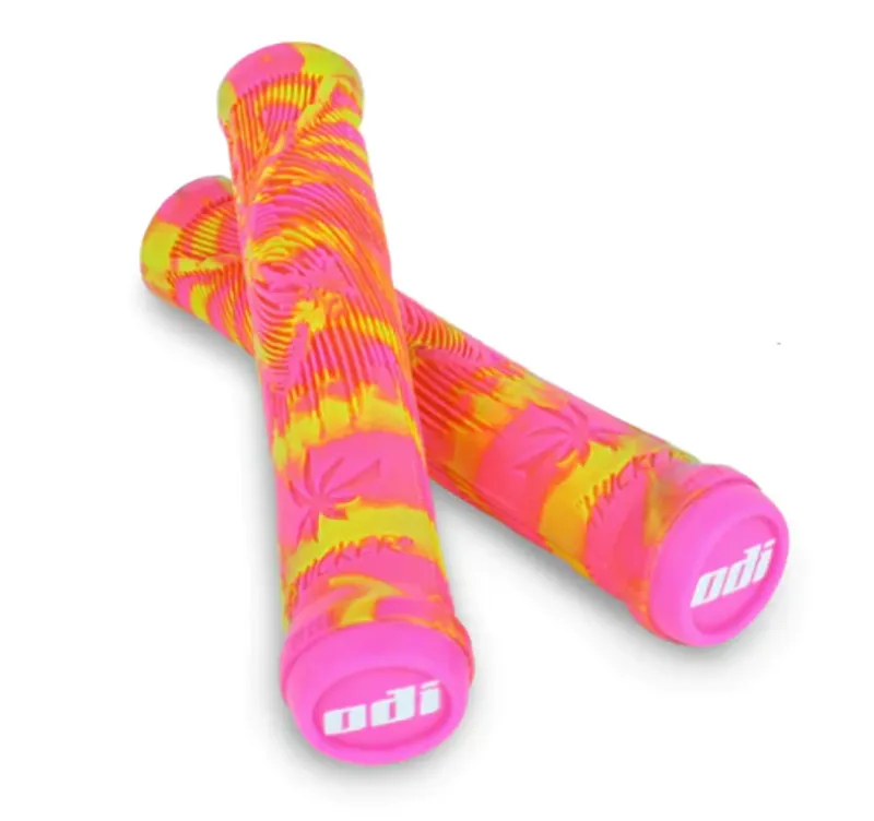 ODI Hucker 160mm Flangeless BMX Grips in Pink/Yellow